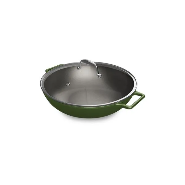 Panela de Ferro Fundido Esmaltado Wok Aroma 35 cm Verde