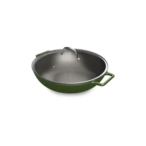 Panela de Ferro Fundido Esmaltado Wok Aroma 35 cm Verde