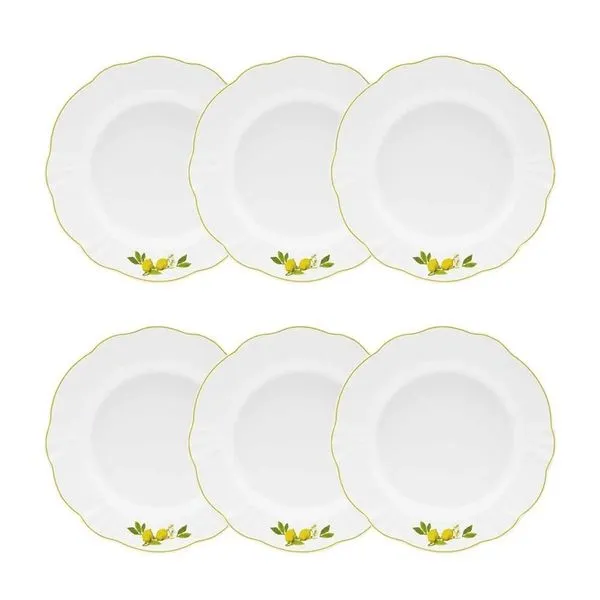 Jogo de 6 Pratos Fundos Oxford Soleil Limoni 24cm Porcelana