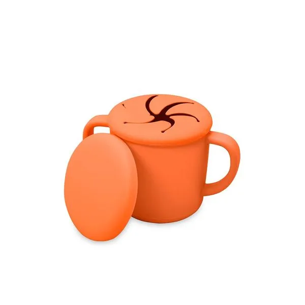 Copo Infantil de Silicone Para Lanche Com Tampa Laranja