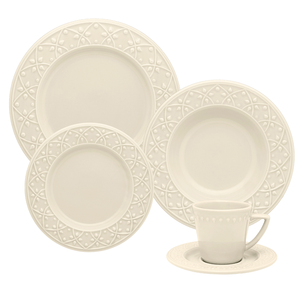 Aparelho de Jantar e Chá Oxford Mendi Marfim, 20 Peças, Porcelana - NK20-7301