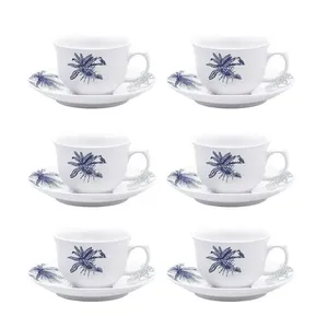 Jogo de 6 Xícaras Grandes 240 Ml Com Pires Flamingo Toile de Jouy