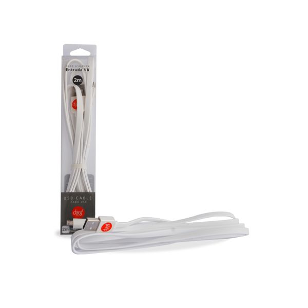 Cabo Micro Usb V8 Dauftech Branco 2 Metros