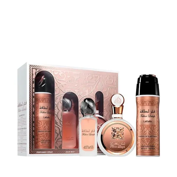 Kit Lattafa Fakhar Women Feminino - Eau de Parfum 100ml + Deodorant 200ml + Hair Mist 50ml