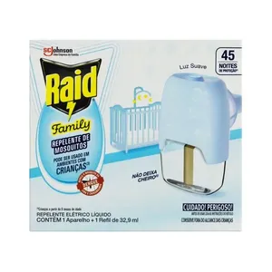 Kit Aparelho Elétrico Repelente Raid Family 1 Unidade + Repelente Líquido Raid Family Refil 32,9ml 1 Unidade