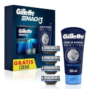 Kit Cargas para Aparelho de Barbear Recarregável Gillette Mach3 4 Unidades + Brinde Creme de Barbear