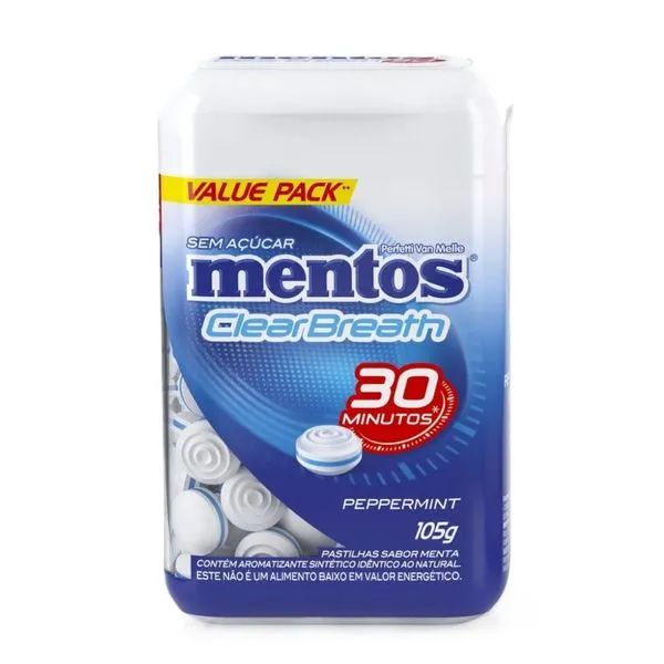 Pastilha Mentos Clear Breath Sabor Menta Peppermint 105g Embalagem Econômica