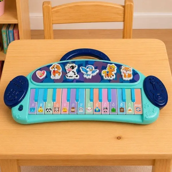 Brinquedo Infantil Piano Teclado Divertido Musical Animais Azul