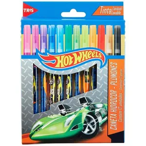 Canetas Hidrográficas - Pontas Finas - 12 Cores - Hot Wheels - Tris