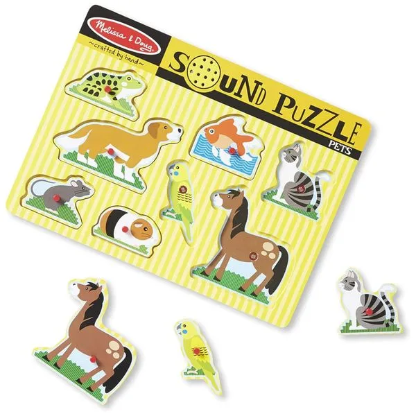 Quebra Cabeça Infantil de Madeira com Efeitos Sonoros de Animais de Estimação e 8 Peças para Crianças Acima de 2 Anos, Melissa & Doug