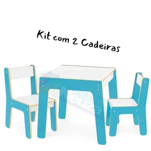 Conjunto Mesa Com 2 Cadeiras De Madeira Infantil, Junges, Várias Cores, Crianças Até 40Kg Azul