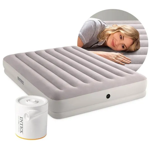 Colchão Inflável Casal Queen Fiber Tech Prestige com Bomba Usb Bege Intex
