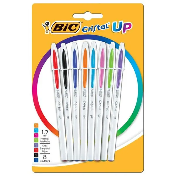 Conjunto de Caneta Esferográfica - 1.2mm - Cristal - 8 Unidades - UP - Cores Sortidas - BIC