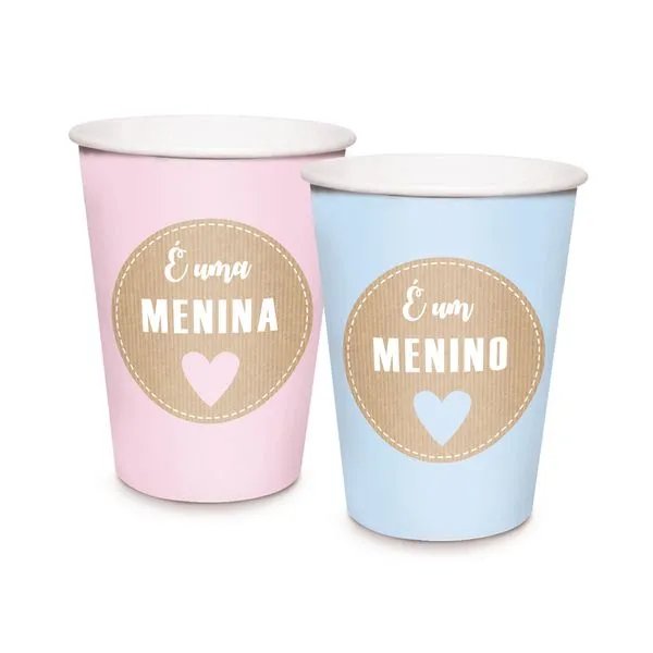Acessórios para Festa - Copos de Papel - 240Ml - Azul e Rosa - Chá Revelação - Cromus