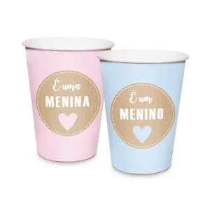 Acessórios para Festa - Copos de Papel - 240Ml - Azul e Rosa - Chá Revelação - Cromus
