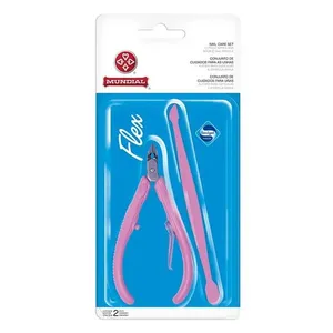 Alicate Mundial Cutícula Flex Rosa + Espátula