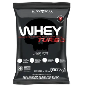 Suplemento Proteico Pó Baunilha Caveira Preta Black Skull Whey Turbo Pacote 907g Refil