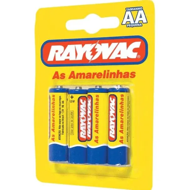 Pilha Rayovac Amarelinha AA Tubo Embalagem Com 4 Unidades