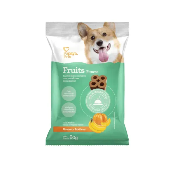Petisco Fruits Fitness Banana e Abóbora Cães Adultos Papaya Pets 60 g