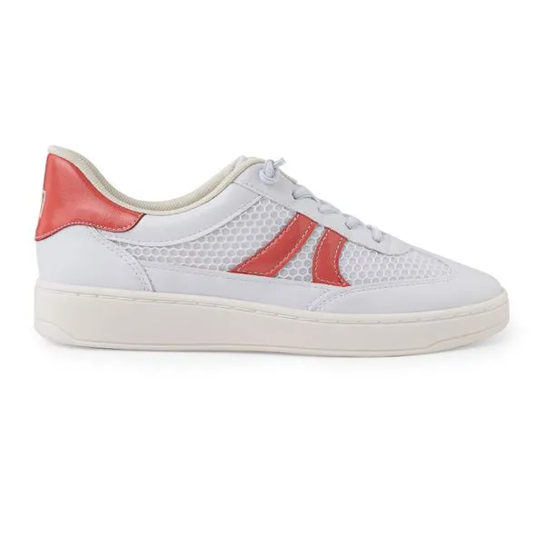 Tênis Beta Salto Baixo Branco Neve com Coral 37