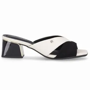 Tamanco Renee Salto Médio Off White com Preto 38