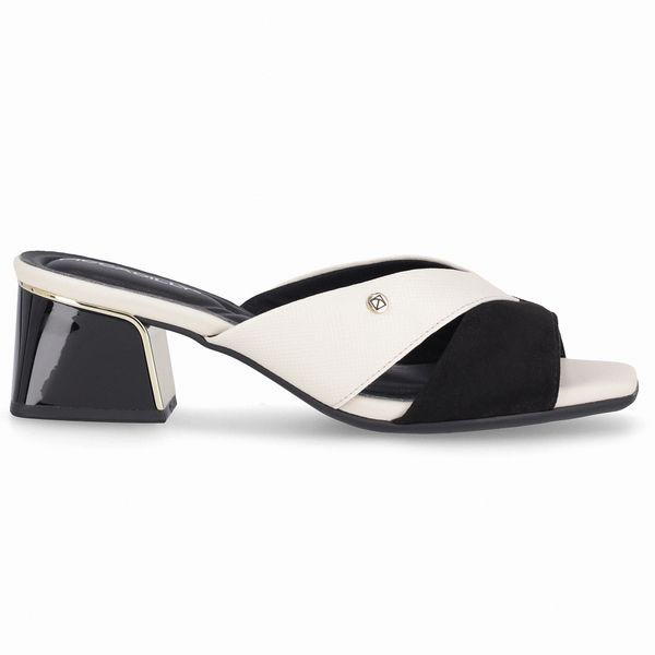 Tamanco Renee Salto Médio Off White com Preto 33