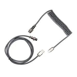 Cabo Para Teclado Royal Kludge M12 Coiled, Com Conector Aviator, 1.5m, Cinza, RK-M12COILED-GY