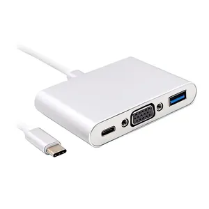 Cabo Adaptador F3 3 in 1 Tipo C Para USB 3.0 + VGA + Tipo C , JC-TYC-VGA31