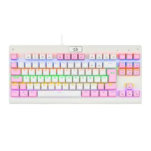 Teclado Mecanico Gamer Redragon Dark Avenger, Rainbow, Switch Azul, Branco e Rosa, K568WP-R-PT-BLUE