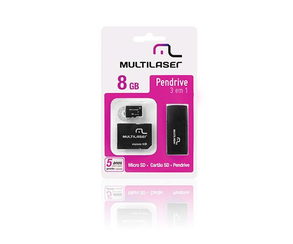 Pendrive e Micro SD Multi 8GB KIT 3 em 1, MC058
