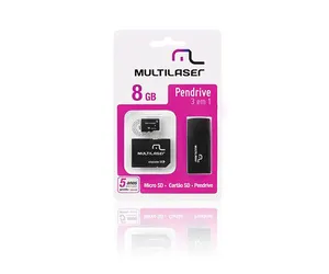 Pendrive e Micro SD Multi 8GB KIT 3 em 1, MC058