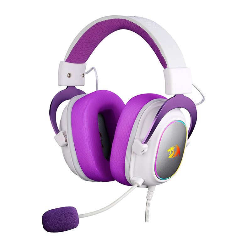 Headset Gamer Redragon Zeus X, RGB, Som Surround 7.1, Drivers 53mm, Branco e Roxo, H510WP-RGB