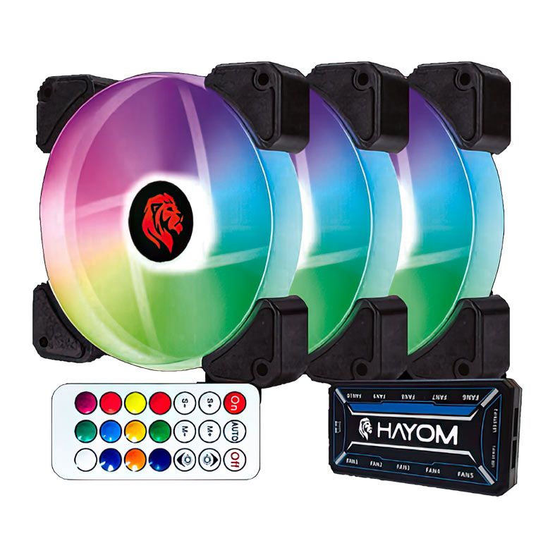 Kit Ventoinhas Hayom FC1306, RGB, 3X120mm, Preto