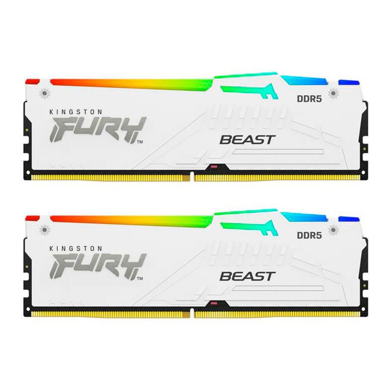 Memoria Kingston Fury Beast, RGB, 32GB (2x16GB), DDR5, 6000MHz, CL36, Branca, KF560C36BWE2AK2-32