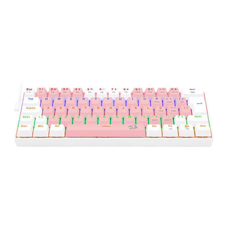 Teclado Mecanico Gamer Redragon Lakshmi, Rainbow, ABNT2, Switch Brown, Rosa e Branco, K606PW-R-PT-BROWN