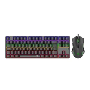 Kit Teclado e Mouse Gamer T-Dagger Advance Force, Rainbow, Switch Blue, ABNT, 2400DPI, T-TGS005