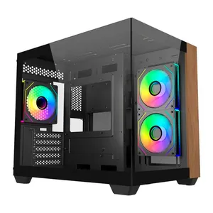 Gabinete Cooler Master Elite 481 Wood, ARGB, Mini-Tower, Lateral de Vidro, Com 3 Fans, Preto, E481-KHNN-S00