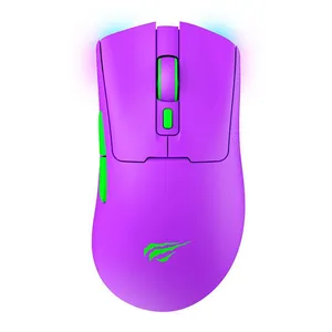 Mouse Gamer Havit MS966WB, RGB, Wireless, 10000DPI, 7 Botoes, Roxo e Verde, HVMS-MS966WB-PN