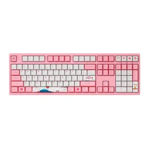 Teclado Mecanico Gamer Akko World Tour Tokyo, ANSI, Switch Pink, Rosa e Branco, AKKO-3108-V2-PINK