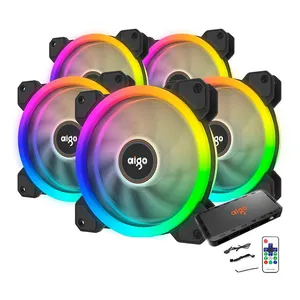Kit Ventoinhas Aigo DR12 5in1 RGB 5x120mm, Com Controladora, Aigo-DR12-5in1
