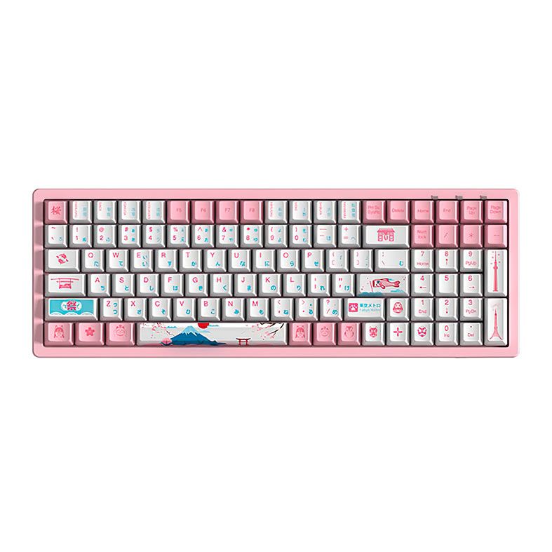 Teclado Mecanico Gamer Akko World Tour Tokyo ANSI Switch Gateron Pink Rosa e Branco AKKO-3096-GPINK