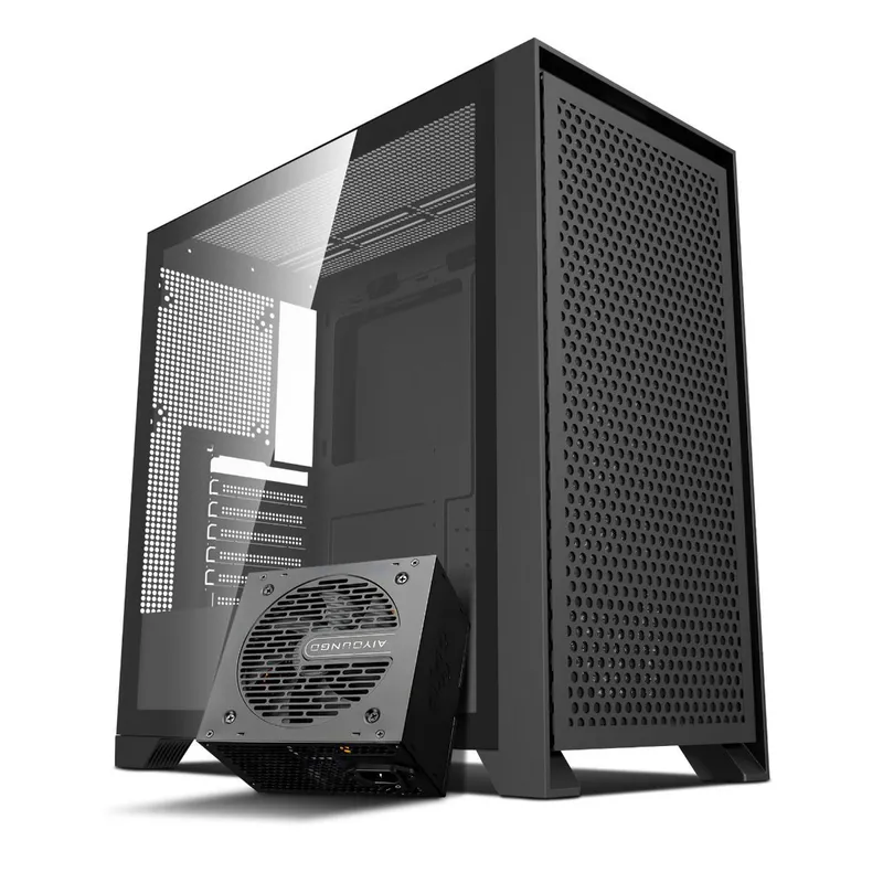 Gabinete Gamer Aigo Darkflash DRX90 Mesh, Mid-Tower, Preto + Fonte Aigo Darkflash 550W