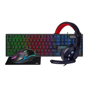Combo Gamer Acegeek Thunder 4in1, Teclado Membrana, Mouse, Mousepad, Headset, AG-THUNDER-COMBO-BK