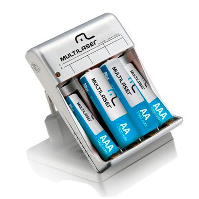 Charger Kit Multi Carregador + 2 Pilhas AA 2500mAh + 2 Pilhas AAA 1000mAh, CB045