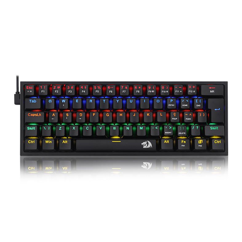 Teclado Mecanico Gamer Redragon FIZZ, RAINBOW, ABNT2, Switch Marron, Preto, K617-R-B-PT-BROWN