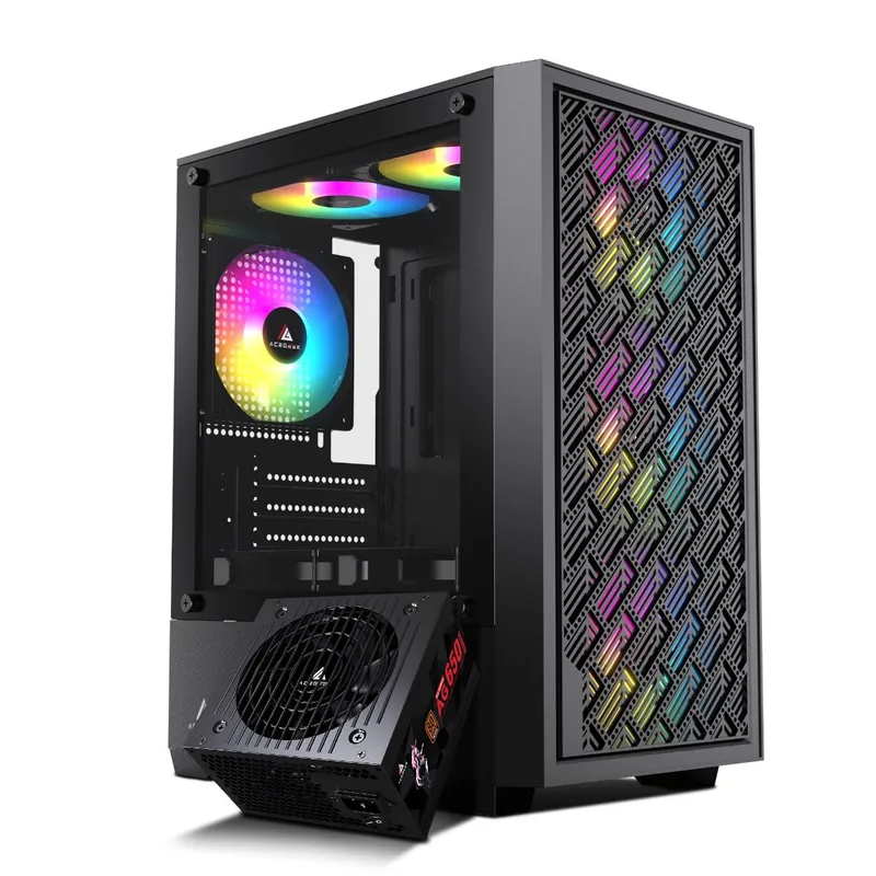 Gabinete Gamer Acegeek Matrix, Mini-Tower, Preto + Fonte Acegeek 650W