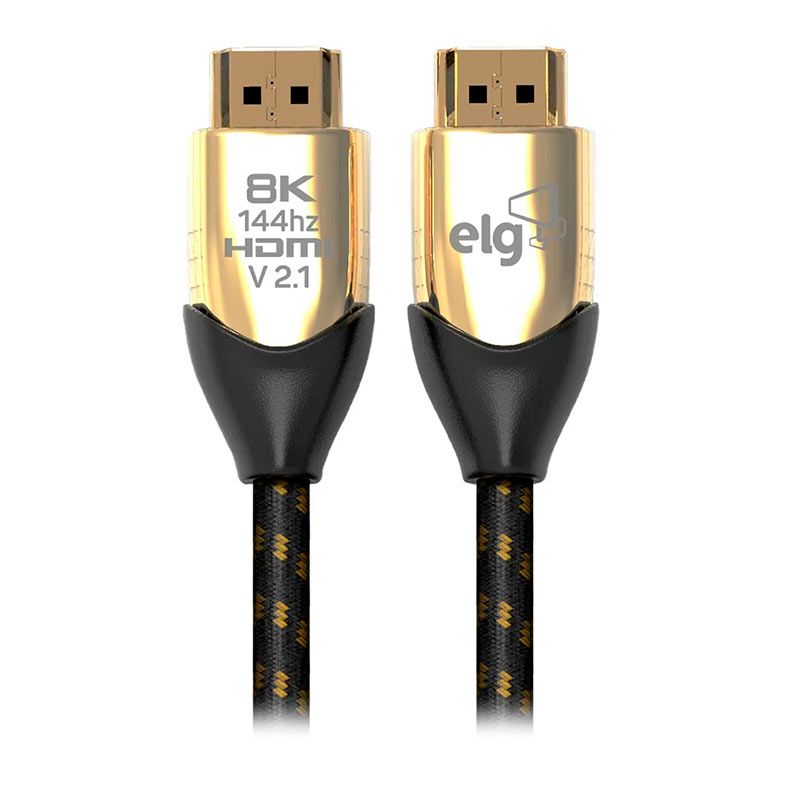 Cabo HDMI 2.1 ELG, 8K Ultra HD, 144Hz, 2m, Nylon, Preto e Dourado, HS8K20