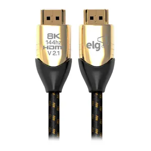 Cabo HDMI 2.1 ELG, 8K Ultra HD, 144Hz, 2m, Nylon, Preto e Dourado, HS8K20