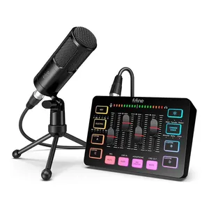 Kit Microfone Dinamico e Audio Mixer Fifine KS3, RGB, USB-C/XLR, Preto, KS3-BLK