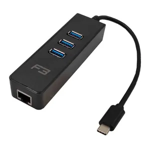 Hub F3 3 Portas, Tipo-C Para USB 3.0/RJ45, JC-TYC-R03
